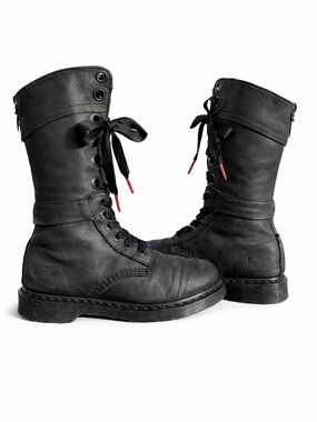 RARE Dr Martens Triumph 12107 Women US 8 EUR 39 grey black Moto Rolldown ribbon